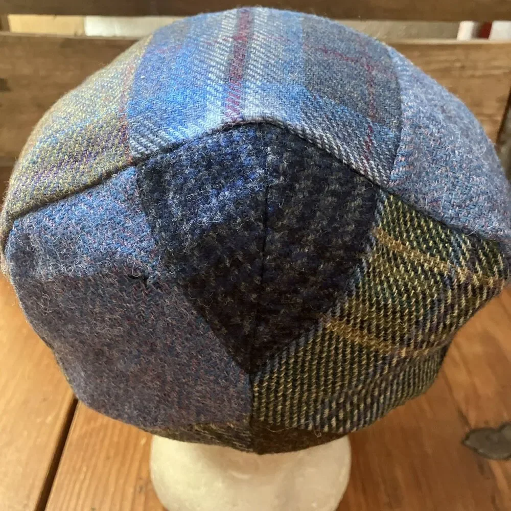 John Hanly Ireland Patchwork Newsboy Flat Cap Herringbone Mens 7 3/8 60 CM Wool